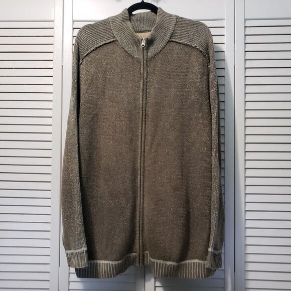 BKE Buckle Rib Knit Jacket Men's XL Tan Full Zip Mock-Neck Y2K Grunge Sweater - Picture 1 of 9